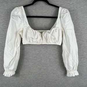 Urban Outfitters Women’s Peasant Top Medium Crop Long Sleeve Shirred Puff Sleeve
